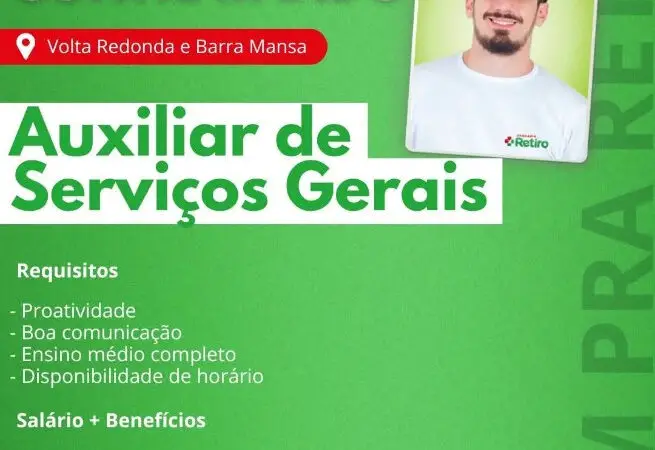 1 Vaga de emprego para Auxiliar De Serviços Gerais na empresa Drogaria Retiro em 10/09