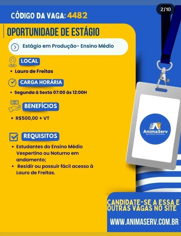 1 Vaga de emprego para Estágio De Produção na empresa Animserv Recursos Humanos em 18/09