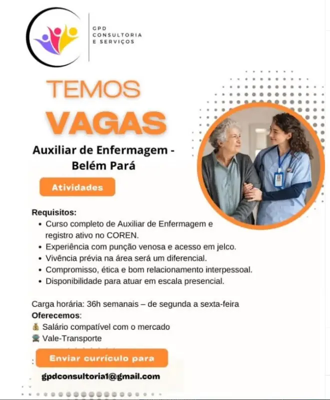 1 Vaga de emprego para Auxiliar De Enfermagem na empresa GPD CONSULTORIA E SERVIÇOS em 06/09