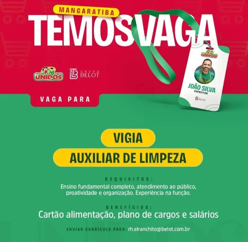 2 Vagas de emprego para Vigia, Auxiliar De Limpeza na empresa Unidos Belot em 09/09
