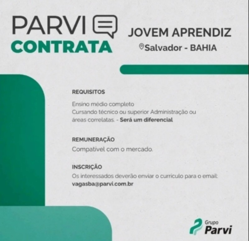 1 Vaga de emprego para Jovem Aprendiz na empresa Parvi em 18/09
