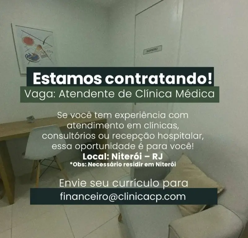 1 Vaga de emprego para Atendente De Clínica Médica na empresa Clínica CP em 09/09