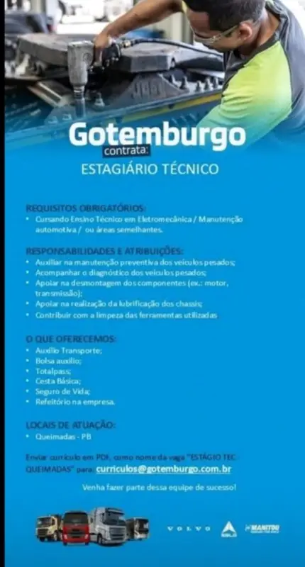 1 Vaga de emprego para Estagiário Técnico na empresa Gotemburgo em 10/09