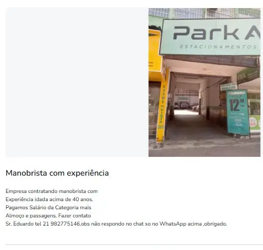 1 Vaga de emprego para Manobrista na empresa Park A em 11/09