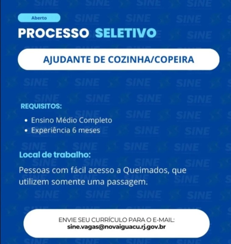 2 Vagas de emprego para Ajudante De Cozinha E Opeira na empresa Sine Nova Iguaçu em 19/09