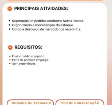 1 Vaga de emprego para Auxiliar De Almoxarifado sem experiência na empresa Recriarh em 10/09
