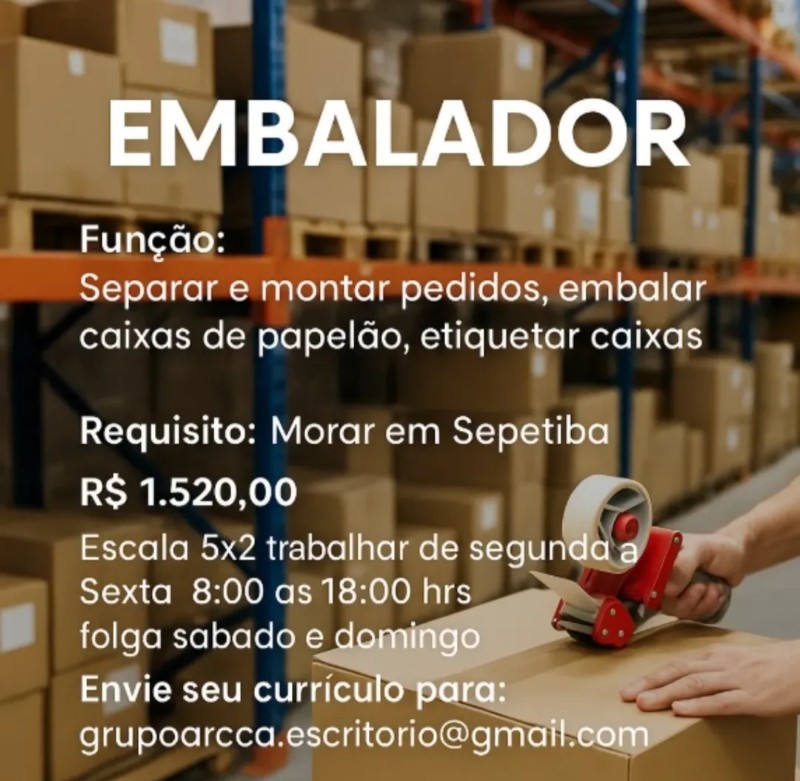1 Vaga de emprego para Embalador na empresa Grupo Arca em 19/09