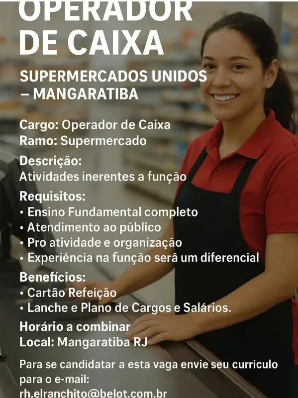 1 Vaga de emprego para Operador De Caixa na empresa Supermercados Unidos em 10/09