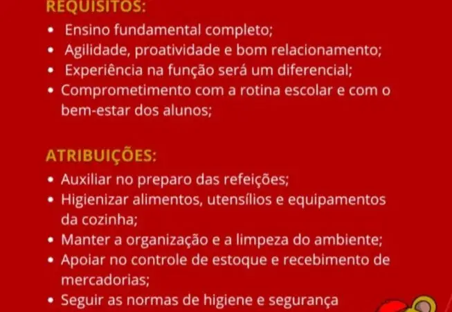 1 Vaga de emprego para Auxiliar De Cozinha sem experiência na empresa Escola Canadense Bilíngue em 11/09