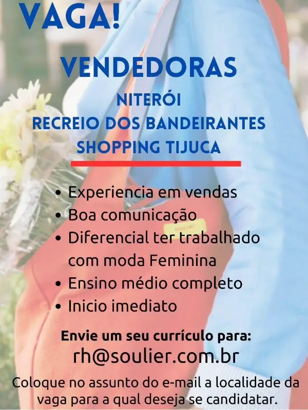1 Vaga de emprego para Vendedoras na empresa Soulier em 10/09