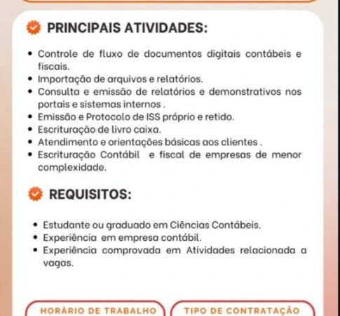 1 Vaga de emprego para Auxiliar Contábil E Fiscal sem experiência na empresa Recriarh em 10/09