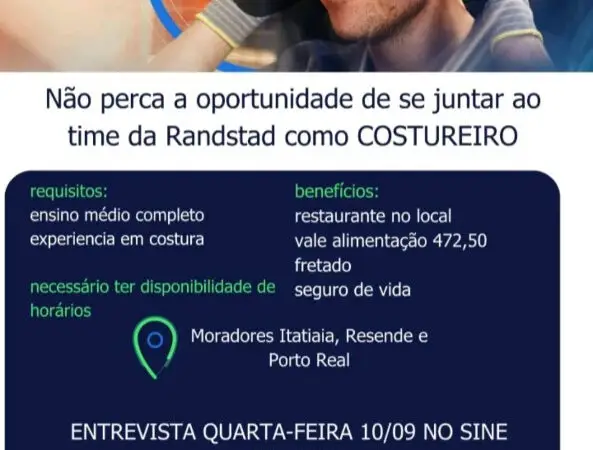 1 Vaga de emprego para Costureiro na empresa Randstad em 11/09