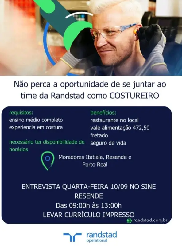 1 Vaga de emprego para Costureiro na empresa Randstad em 11/09
