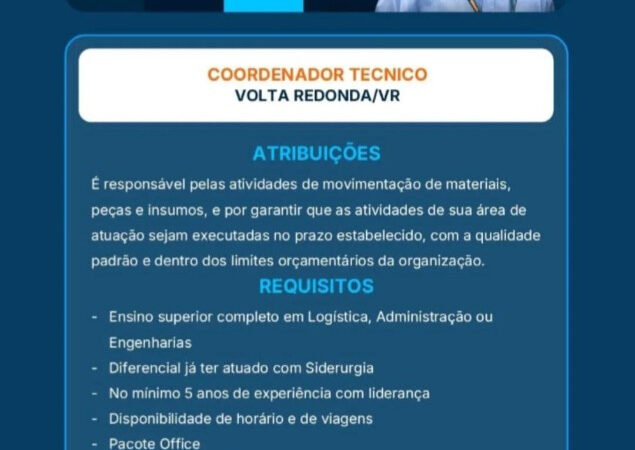 1 Vaga de emprego para Coordenador Técnico na empresa Cbsi em 09/09