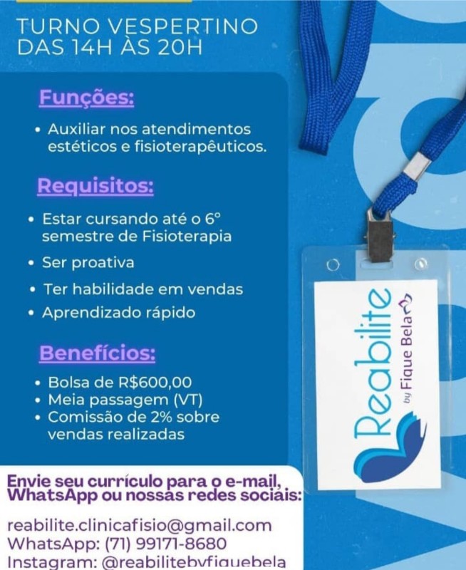 1 Vaga de emprego para Estagiária De Fisioterapia na empresa Reabilite by Fique Bela em 19/09