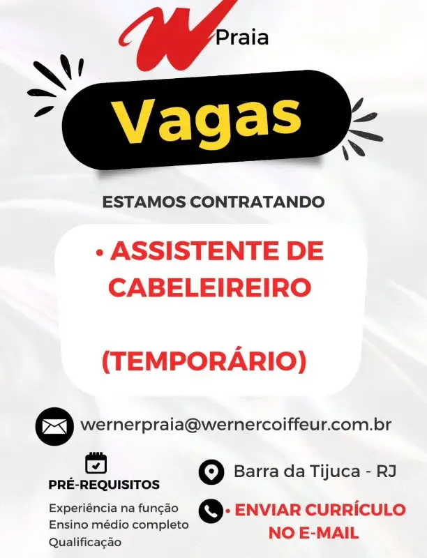 1 Vaga de emprego para Assistente De Cabeleireiro na empresa Werner Praia em 10/09