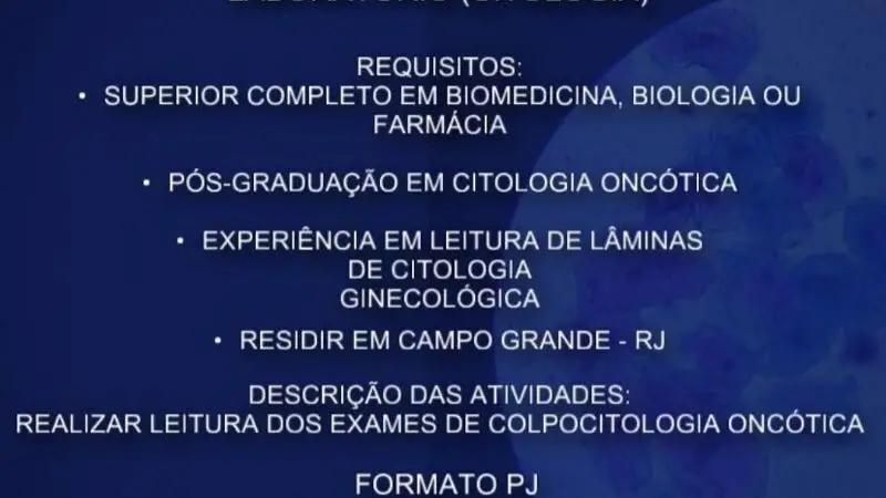 1 Vaga de emprego para Analista De Laboratório Citologia na empresa Capacitacao Laboratorial em 10/09