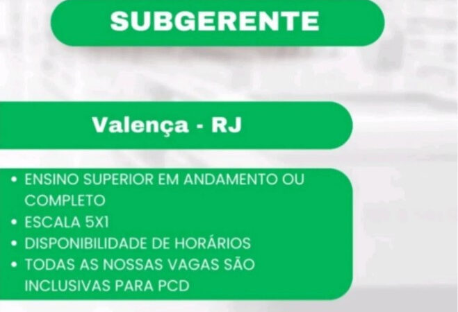 1 Vaga de emprego para Subgerente na empresa Moderna em 11/09