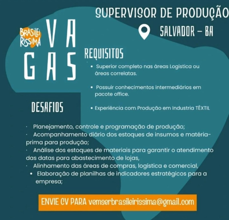 1 Vaga de emprego para Supervisor De Produção na empresa Brastie Russiam em 18/09