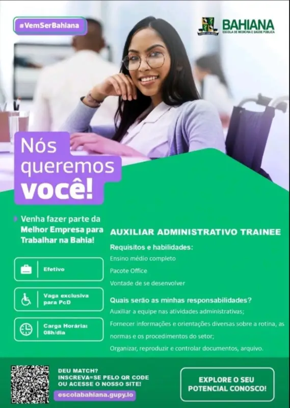 1 Vaga de emprego para Auxiliar Administrativo Trainee na empresa Bahiana Escola de Medicina em 10/09