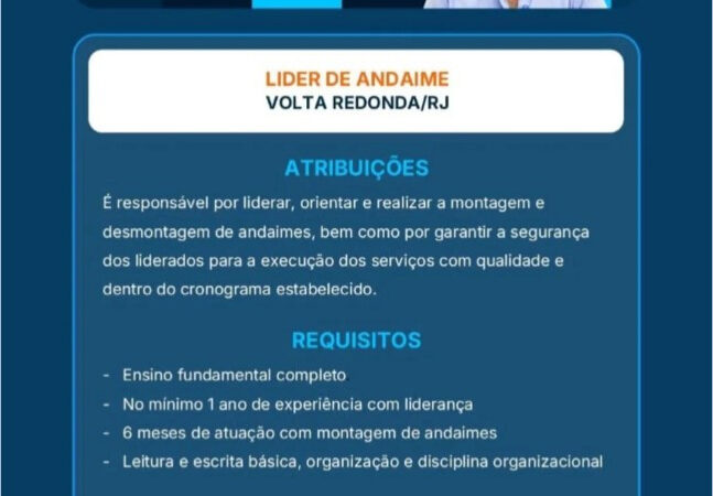 1 Vaga de emprego para Líder De Andaime na empresa Cbsi em 09/09