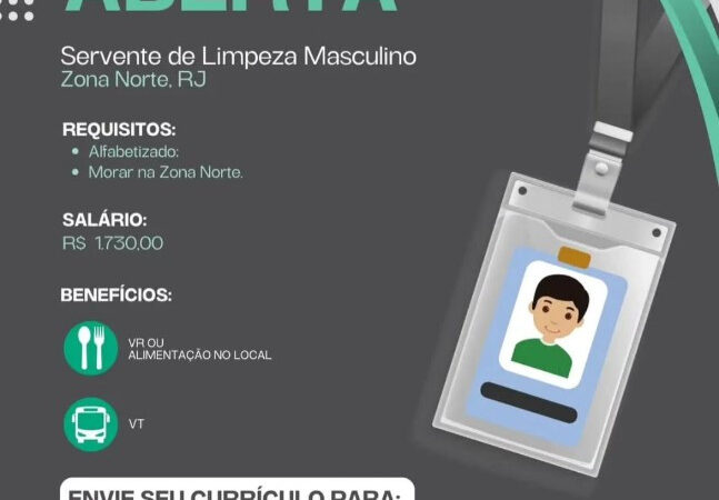 1 Vaga de emprego para Servente De Limpeza Masculino na empresa Nova Rio em 10/09