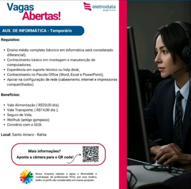 1 Vaga de emprego para Aux De Informática, Temporário na empresa Eletrodata Engenharia em 10/09