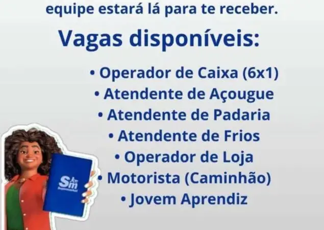 7 Vagas de emprego para Operador De Caixa, Atendente De Açougue, Atendente De Padaria, Atendente De Frios, Operador De Loja, Motorista Caminhão, Jovem Aprendiz na empresa Floresta supermarket em 11/09