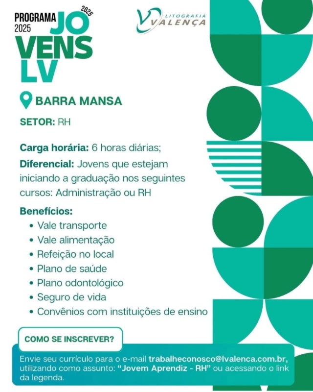 1 Vaga de emprego para Jovem Aprendiz na empresa Litografia Valença em 18/09