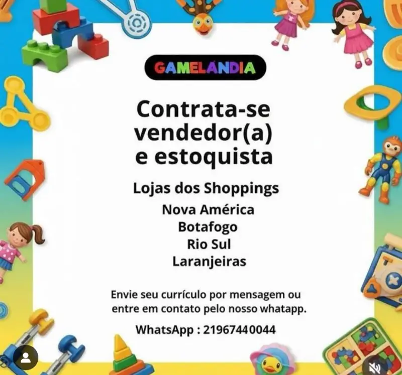 2 Vagas de emprego para Vendedor A, Estoquista na empresa Gamelandia em 10/09