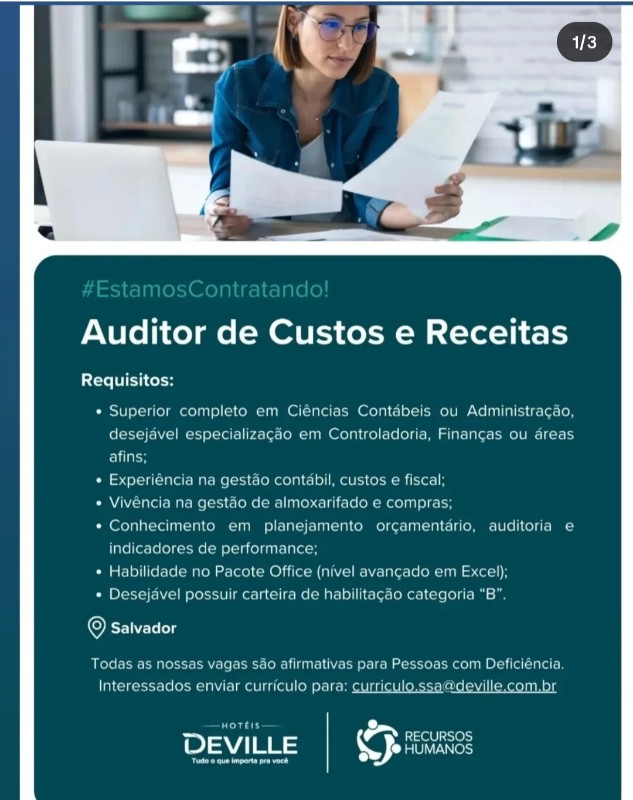 1 Vaga de emprego para Auditor De Custos E Receitas na empresa Deville em 18/09