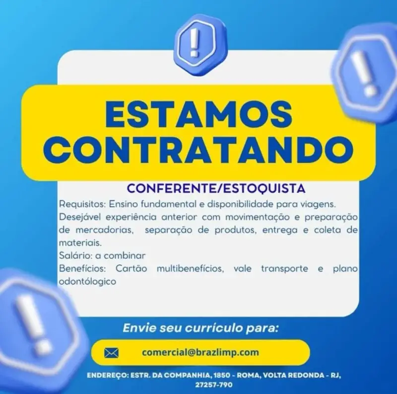 1 Vaga de emprego para Conferente, Estoquista na empresa Brazlimp em 09/09