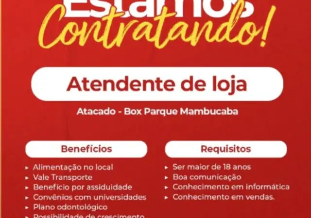 1 Vaga de emprego para Atendente De Loja na empresa Box Atacadista em 10/09