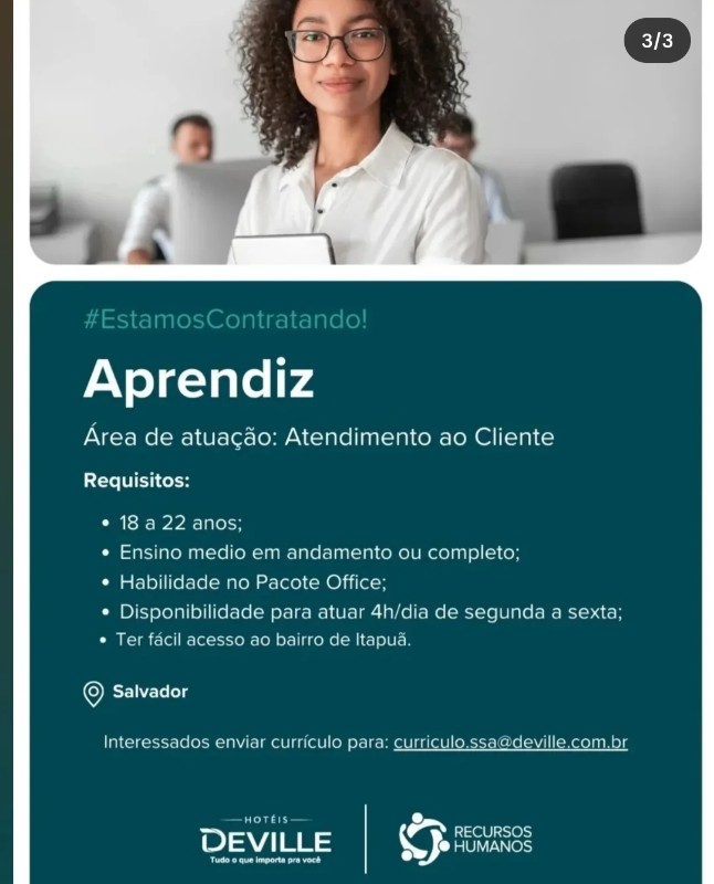 1 Vaga de emprego para Aprendiz na empresa Deville em 18/09