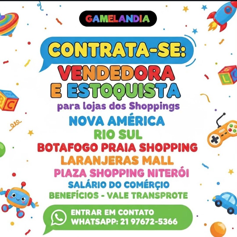 2 Vagas de emprego para Vendedora, Estoquista na empresa Gamelandia em 18/09