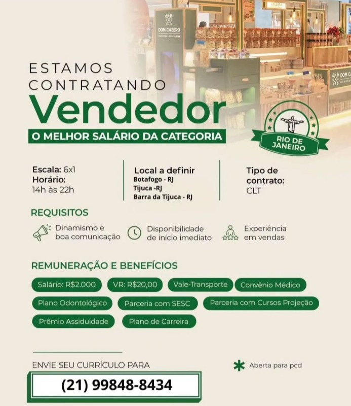 1 Vaga de emprego para Vendedor na Cidade Rio de Janeiro em 19/09