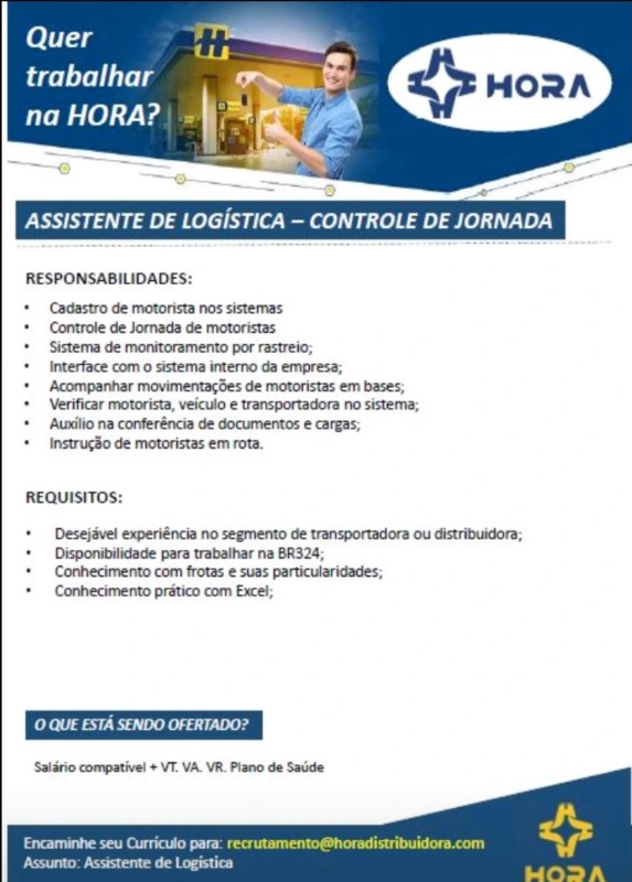 1 Vaga de emprego para Assistente De Logística sem experiência na empresa Hora em 18/09
