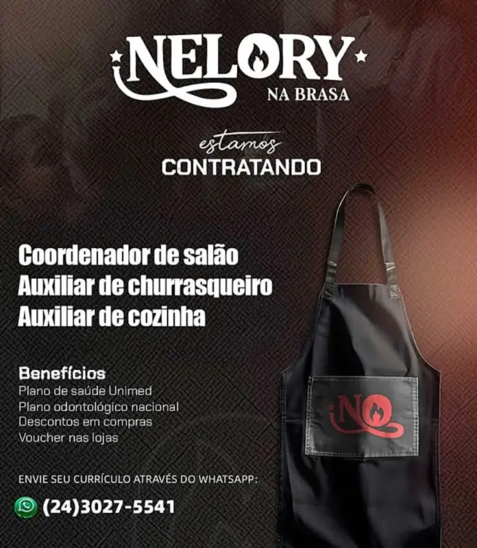 3 Vagas de emprego para Coordenador De Salão, Auxiliar De Churrasqueiro, Auxiliar De Cozinha na empresa Nelory Brasa em 11/09