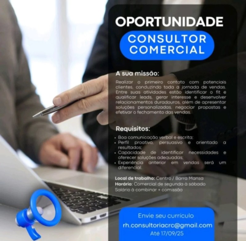 1 Vaga de emprego para Consultor Comercial na empresa Amity em 18/09