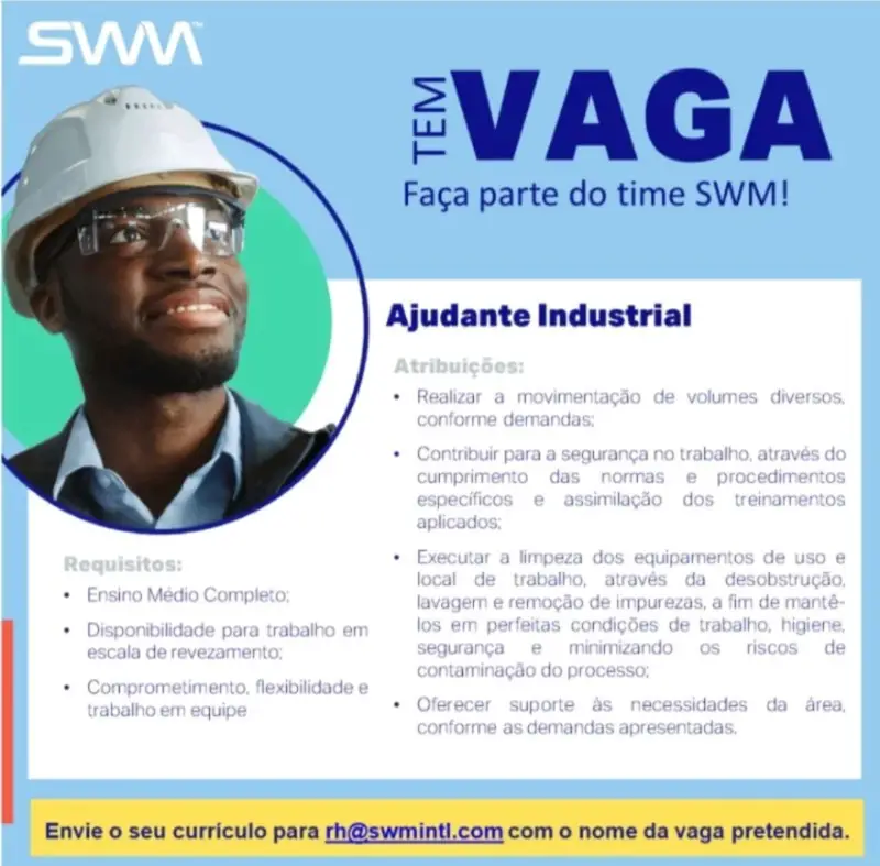 1 Vaga de emprego para Ajudante Industrial na empresa Swm Intl em 09/09