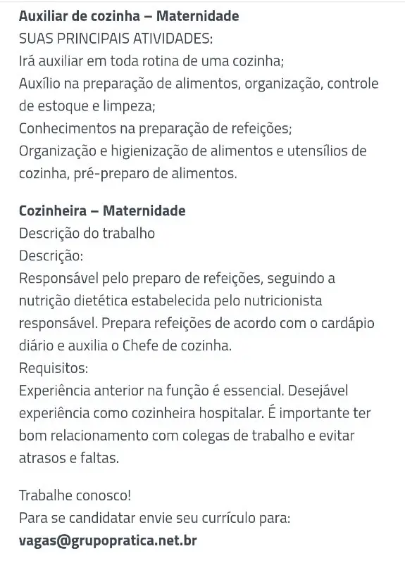 2 Vagas de emprego para Auxiliar De Cozinha, Cozin na empresa Papelcraft em 10/09