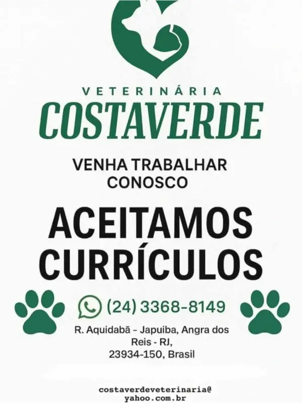 1 Vaga de emprego para Veterinária na empresa Veterinária costa Verde em 11/09
