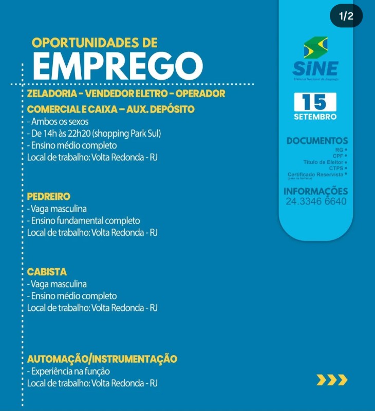 8 Vagas de emprego para Zeladoria, Vendedor De Eletro, Operador Comercial De Caixa, Auxiliar De Depósito, Pedreiro, Cabista, Aujtomação Instrumentação na empresa Sine em 18/09