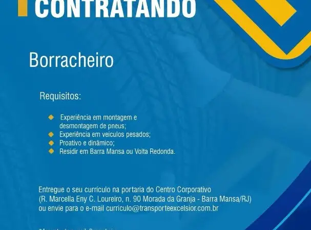 1 Vaga de emprego para Borracheiro na empresa Transporte Excelsior em 09/09