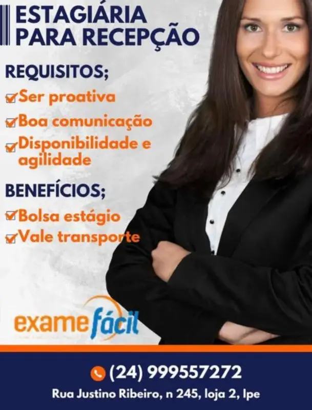 1 Vaga de emprego para Estagiária Recepção na empresa Exame Fácil em 11/09