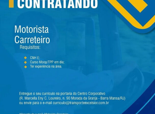 1 Vaga de emprego para Motorista Carreteiro na empresa Transporte Excelsior em 09/09