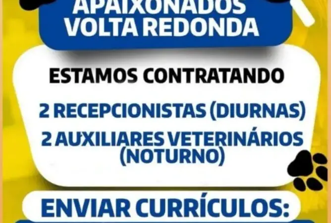 4 Vagas de emprego para Recepcionistas, Auxiliares Veterinários na empresa Apaixonados por Quatro Patas em 11/09