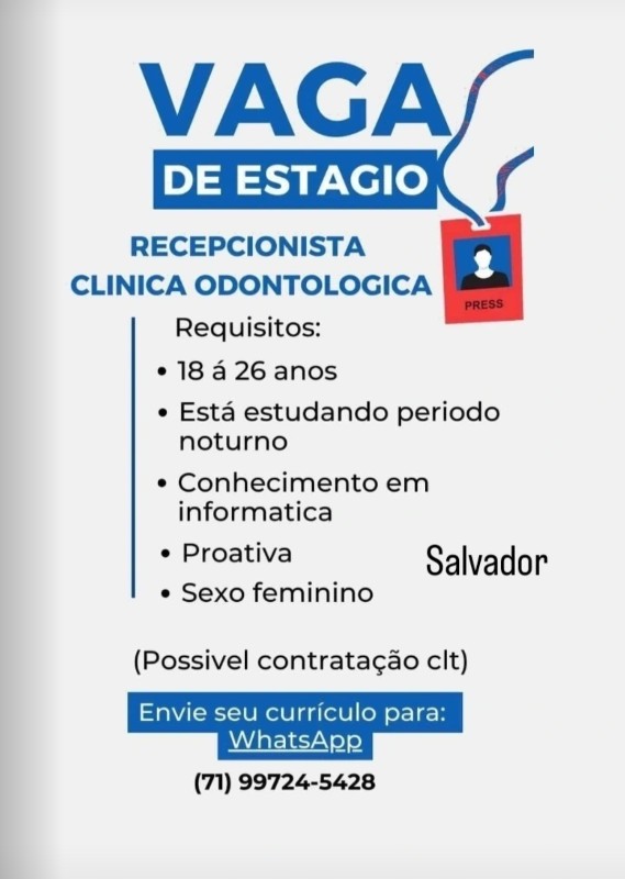 1 Vaga de emprego para Estágio Recepcionista na empresa Clínica Odontológica em 18/09