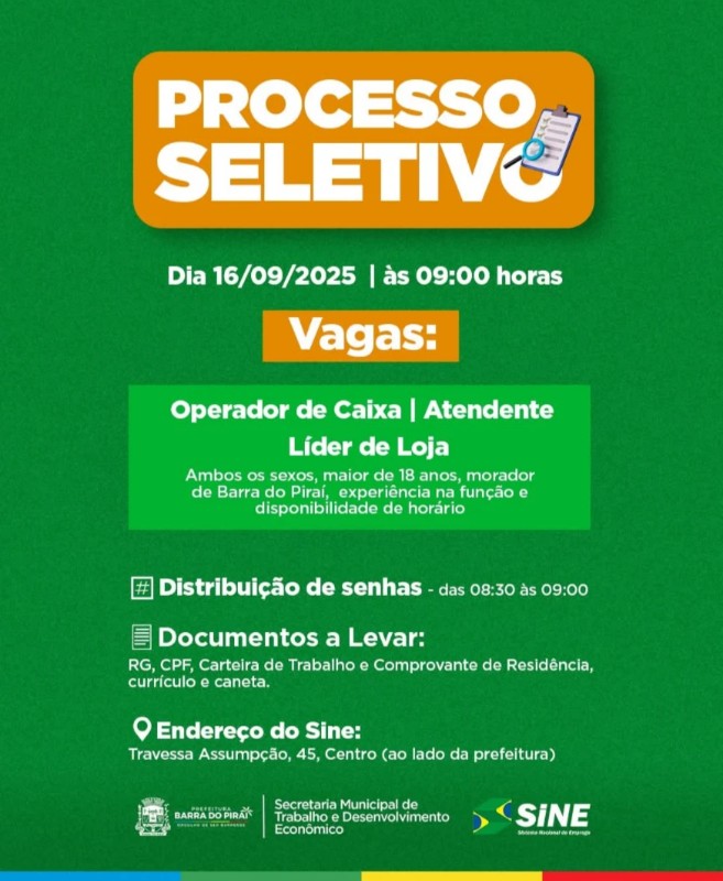 3 Vagas de emprego para Operador De Caixa, Atendente, Líder De Loja na empresa Sine em 18/09