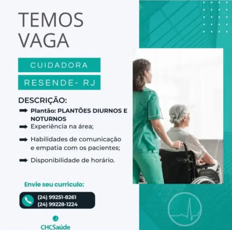 1 Vaga de emprego para Cuidadora na empresa Chcsaúde em 09/09